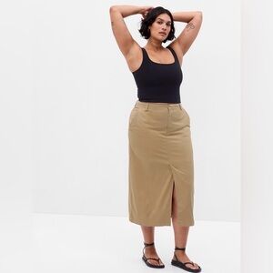 Gap Khaki Cotton A-Line Midi Skirt Size 12 Classic Chino Style
